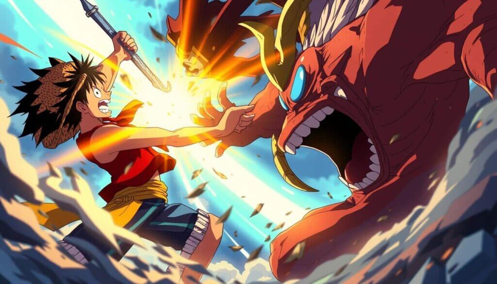 Luffy strikes Kaido hard