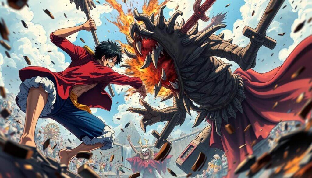 Luffy punches demon foe