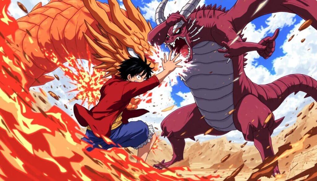 Luffy hits fire dragon