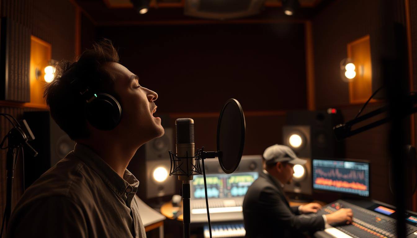 a man singing into a microphone