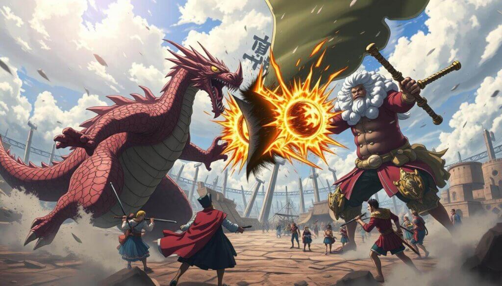 Kaido fighting a dragon