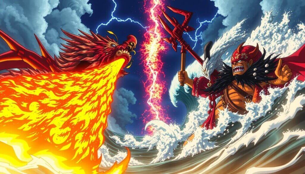 Sea battle with fire dragon
