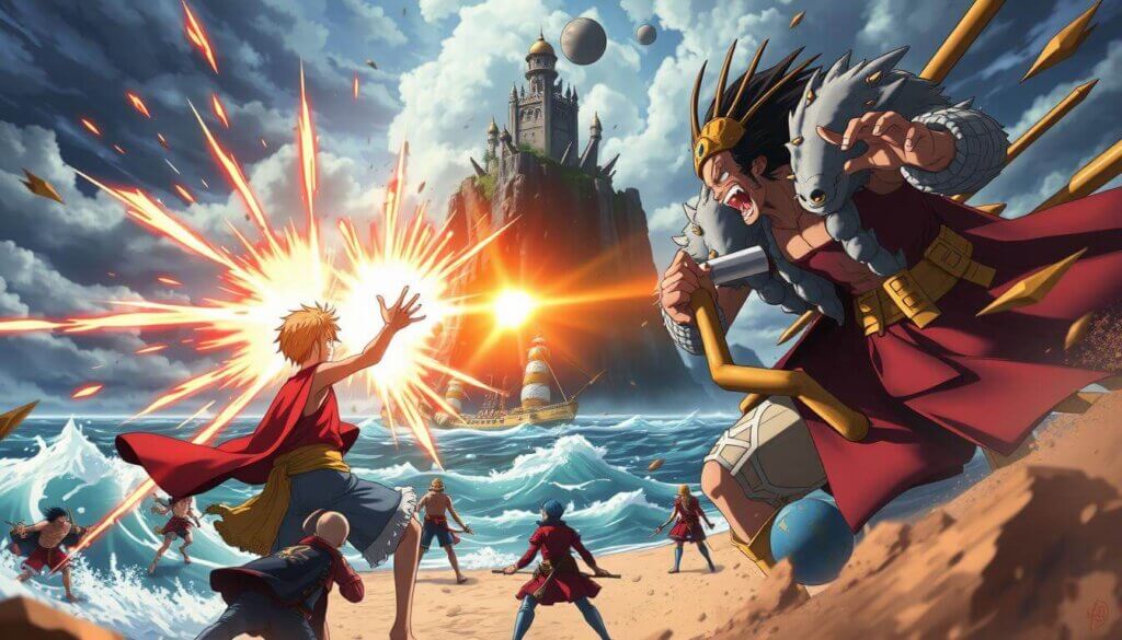 Luffy vs enemy beach fight