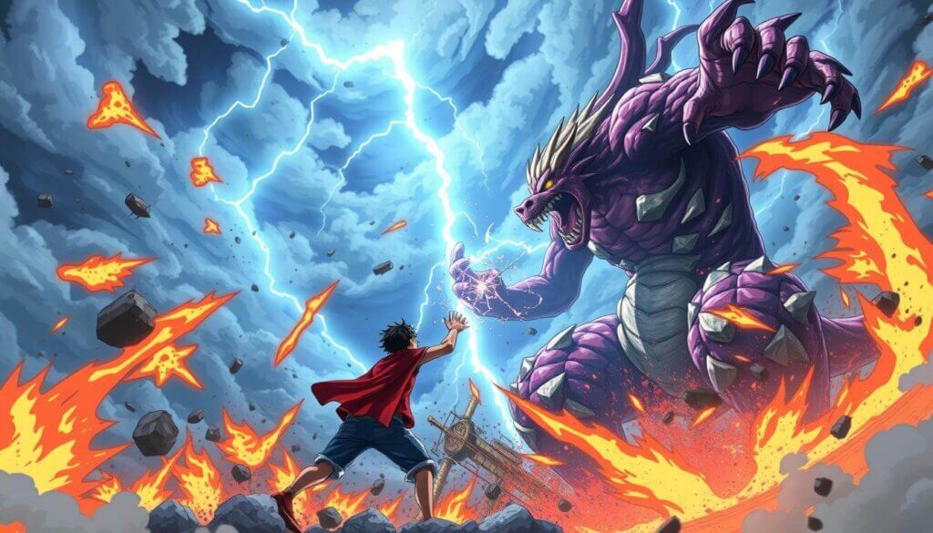 Luffy battles Kaido storm